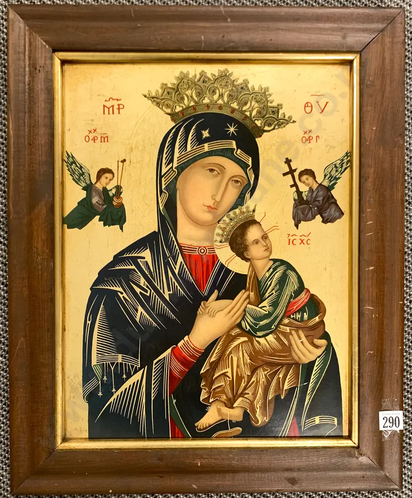 Framed C19th Icon Of The Madonna & Child Image 1++