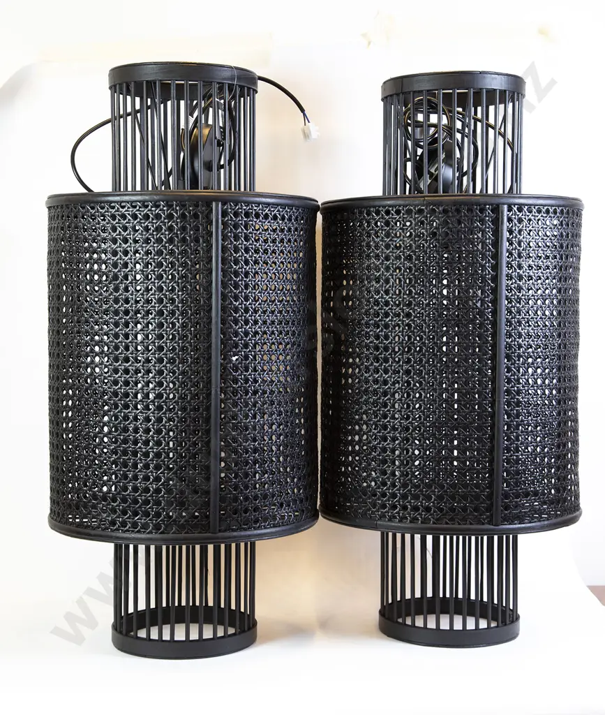 Pair Wycombe Cane Ceiling Lamps Image 1++
