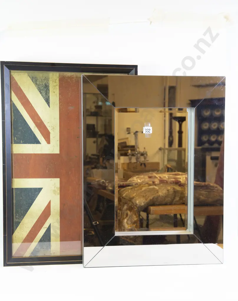 Modern Mirrored Frame Wall Mirror & Union Jack Print Image 1++