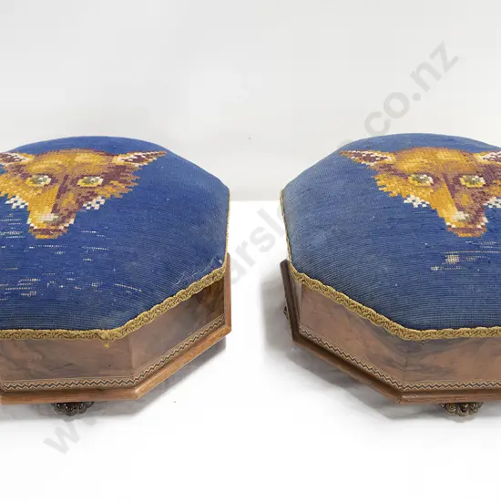 Pair Victorian Walnut Hexagonal Boxed Ceramic Spittoons