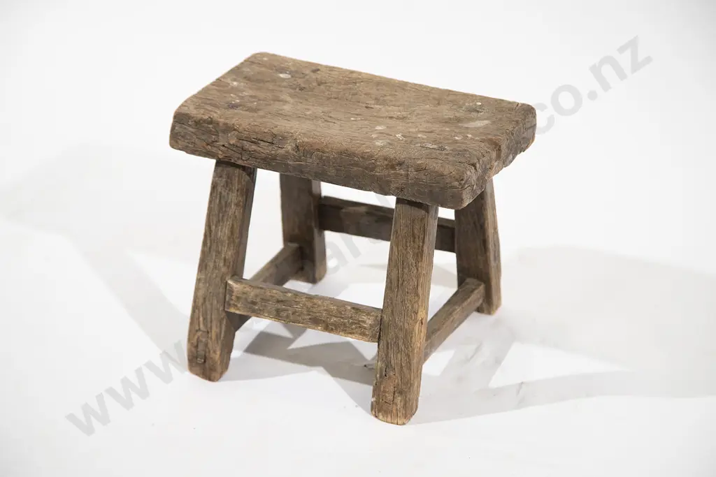 Small Rustic C18th Stool and later pine stool Image 1++
