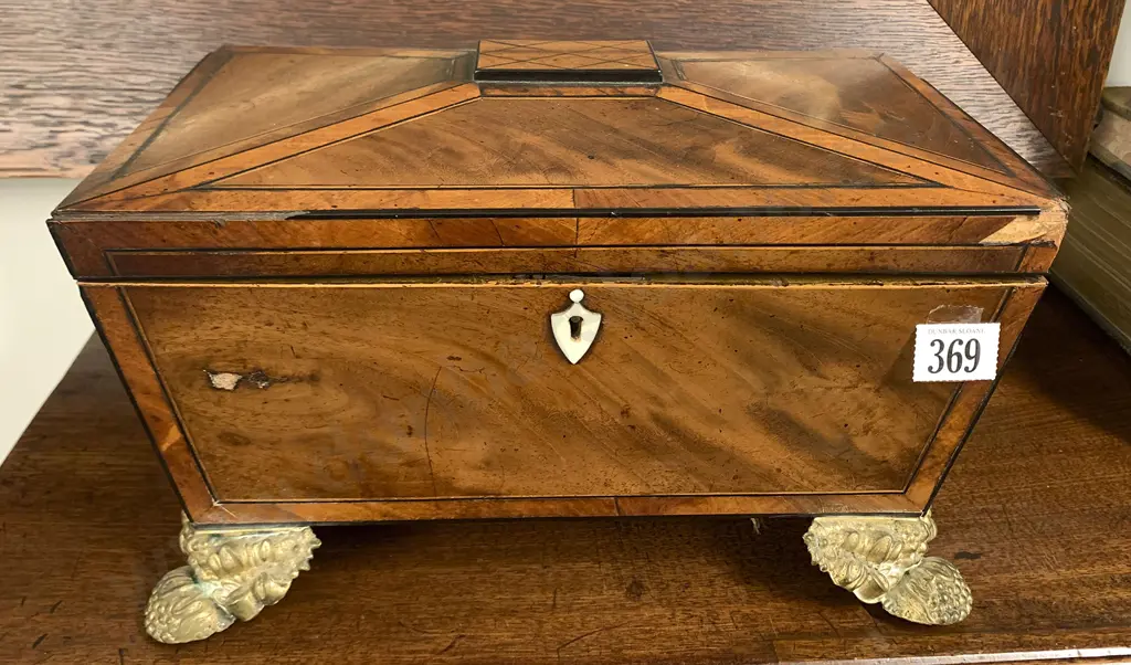 Regency Mahogany & Inlaid Tea Caddy (faults) Image 1++