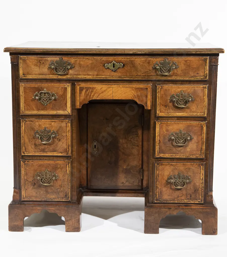 Geo III Walnut & Feather Banded Kneehole Desk Image 1++