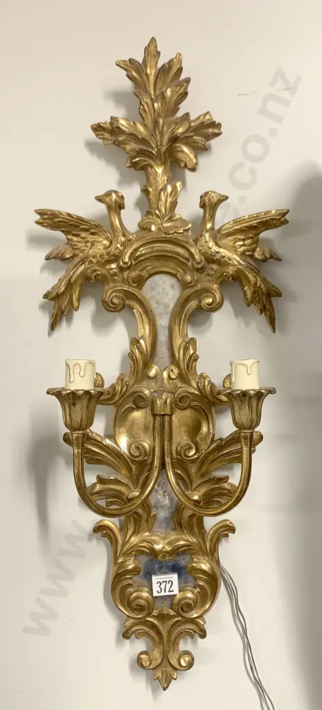 Modern Gilt Wood Two Branch Wall Sconce Image 1++