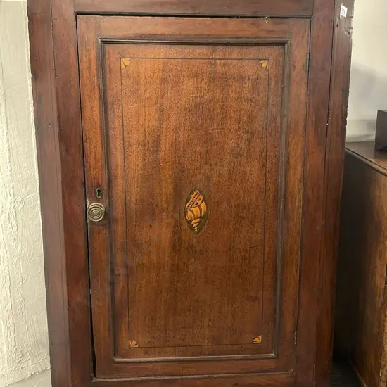 GeoIII Mahogany and Inlaid Corner Cupboard