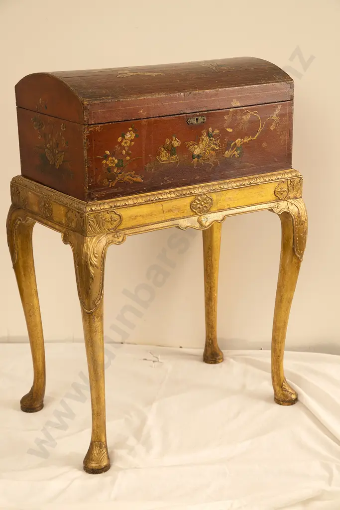 C19th Red Lacquered Trunk on Gilded Stand Image 1++