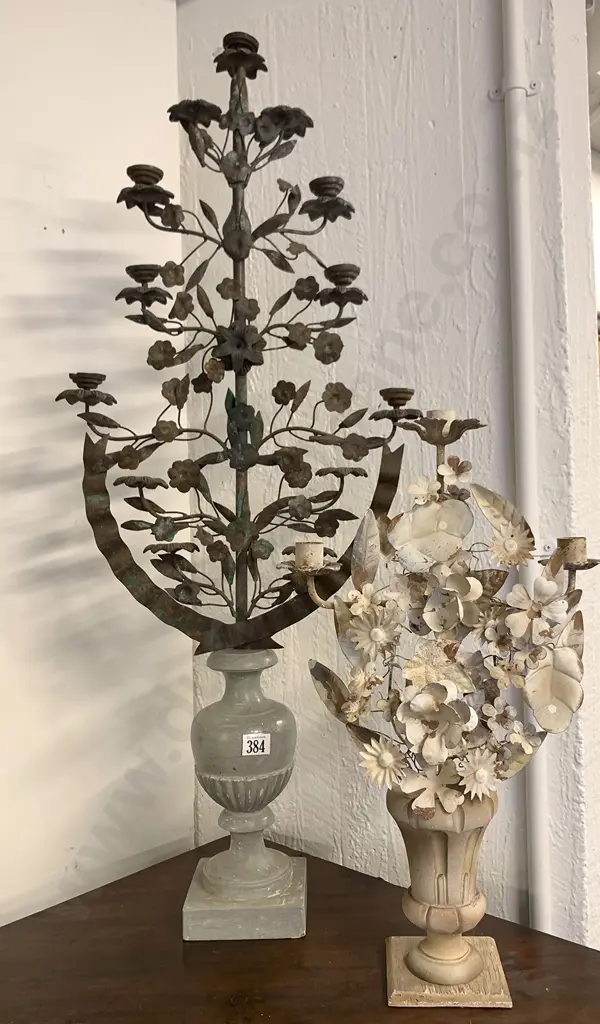 Two Painted Wrought Metal Flower Displays/Candleholders Image 1++