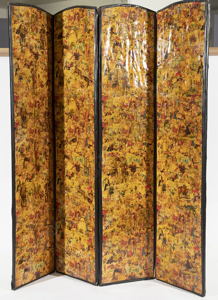 Victorian Four Panel Scrap Screen (faults) Image 1++
