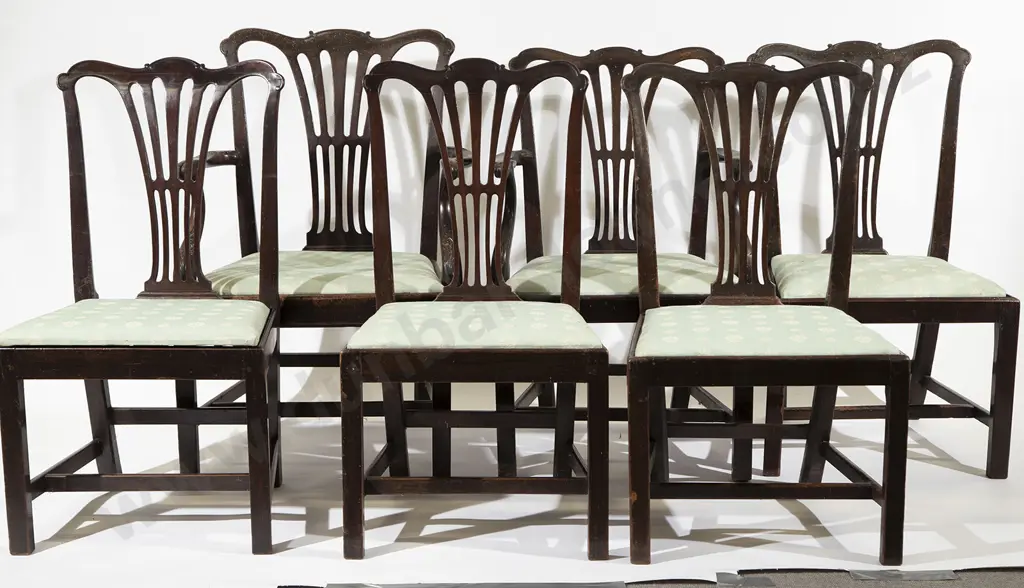 Set Six Edwardian Chippendale Style Mahogany Dining Chairs Image 1++