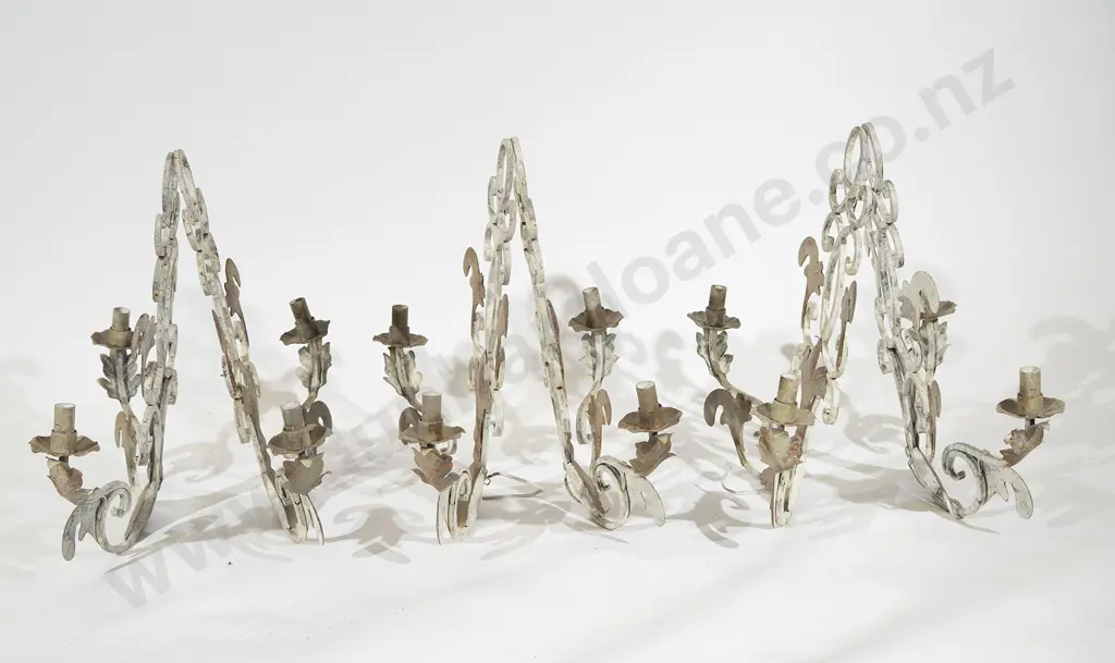 Set Six Modern Wrought Metal Two Branch Light Fittings Image 1++