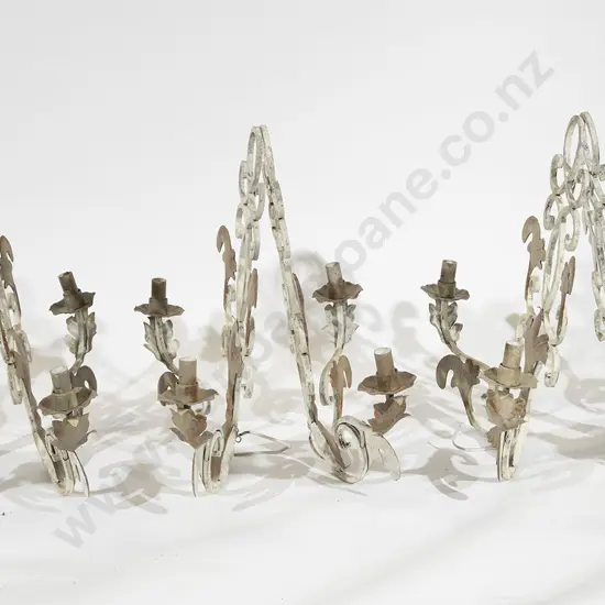 Set Six Modern Wrought Metal Two Branch Light Fittings
