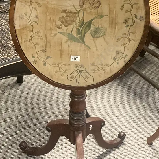 Regency Mahogany Pole Screen with silk oval banner