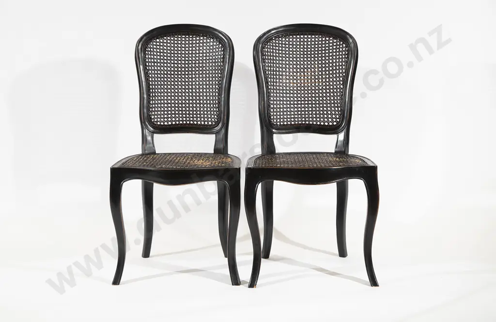 Pair French Ebonized and Caned SIde Chairs Image 1++