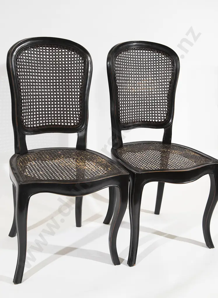 Pair French Ebonized and Caned SIde Chairs Image 1++