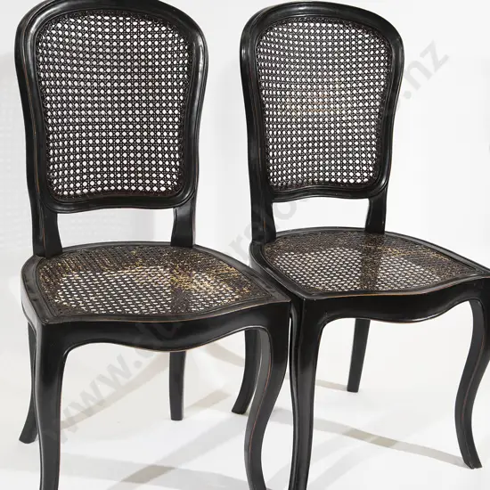 Pair French Ebonized and Caned SIde Chairs