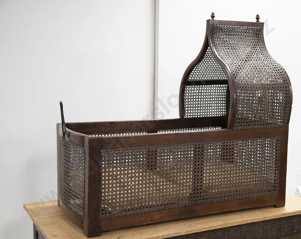 C19th Mahogany Caned Babies Cot Image 1++
