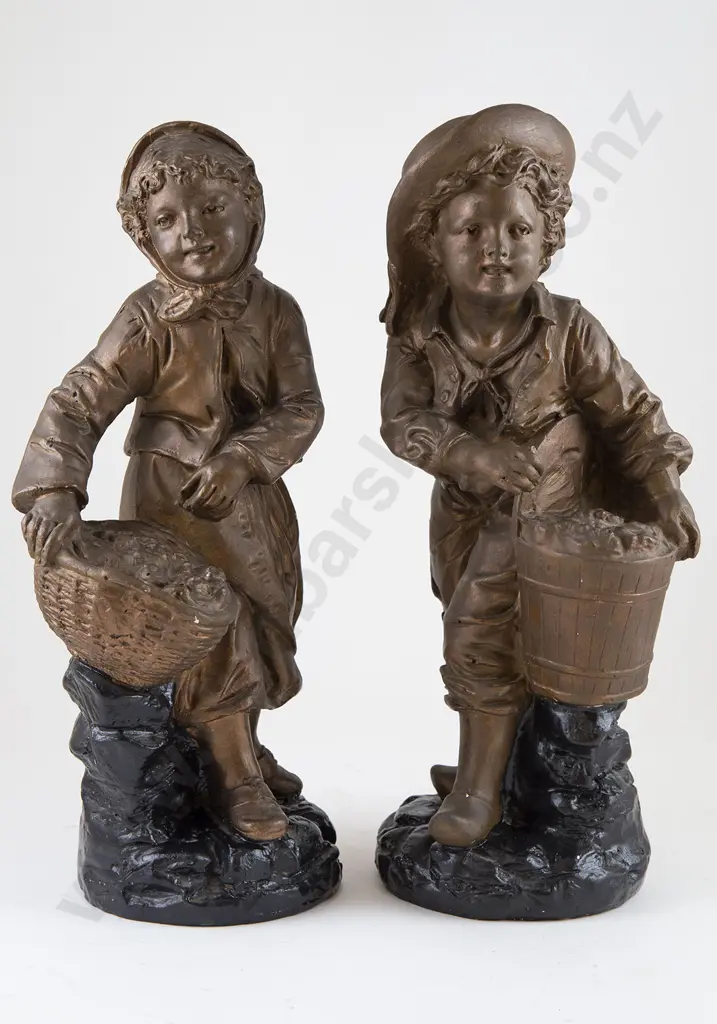 Pair Painted Ceramic Figures of young boy and girl Image 1++