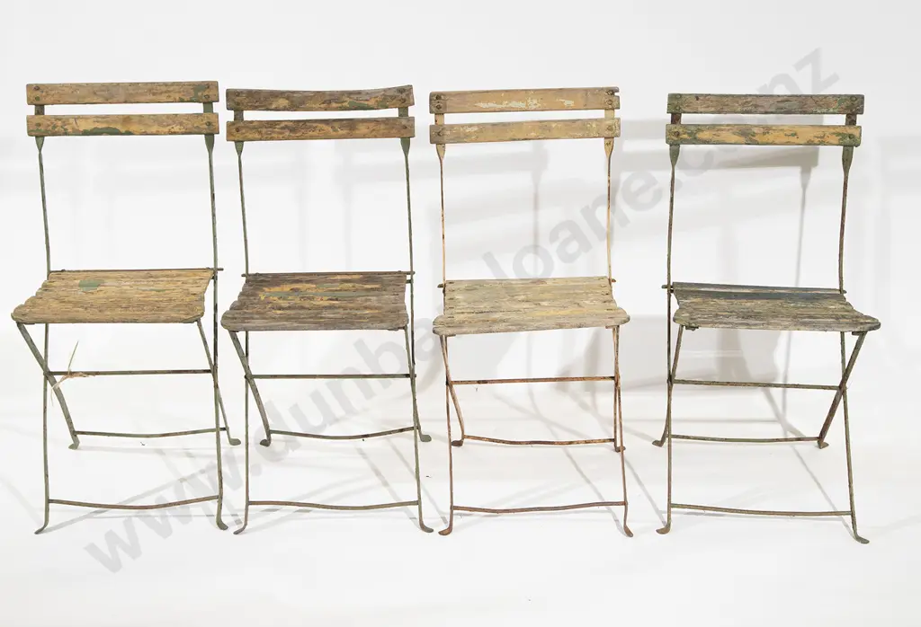 Set Four Antique French Folding Bistro Chairs Image 1++