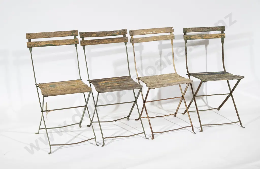 Set Four Antique French Folding Bistro Chairs Image 1++