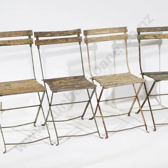 Set Four Antique French Folding Bistro Chairs