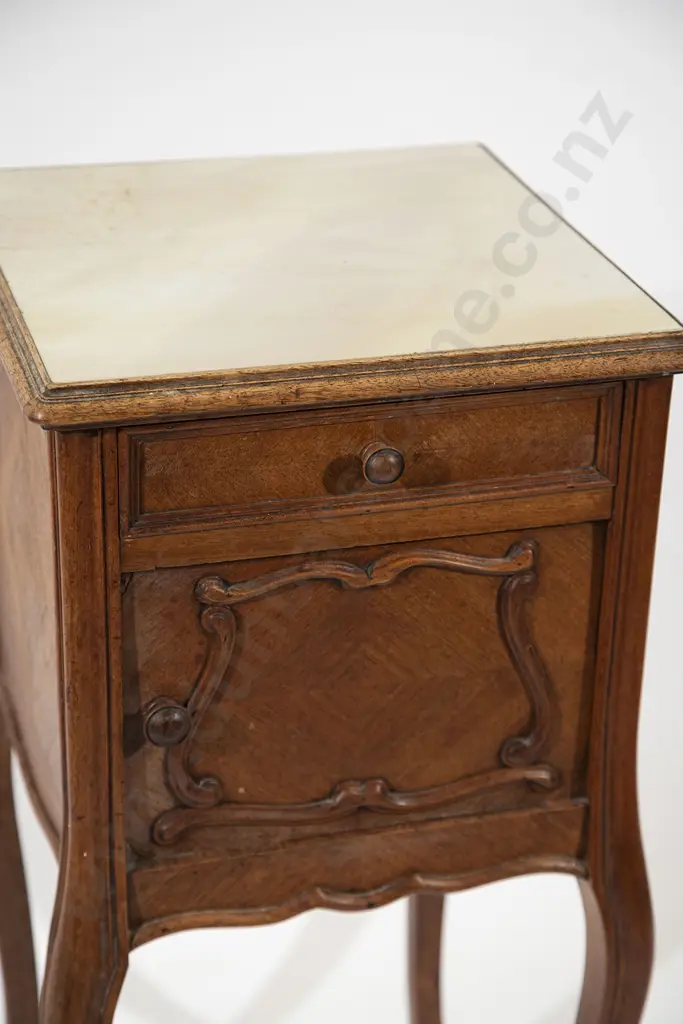 French Walnut Marble Top SIde Cabinet Image 1++