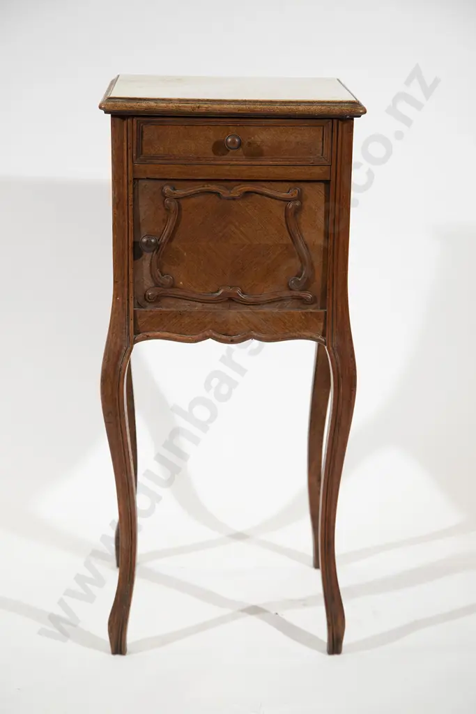 French Walnut Marble Top SIde Cabinet Image 1++