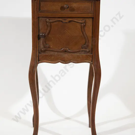 French Walnut Marble Top SIde Cabinet