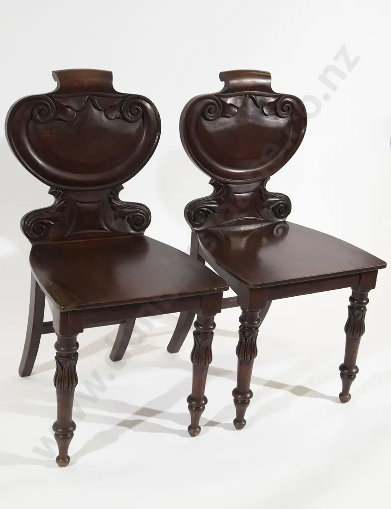 Pair WMIV Mahogany Hall Chairs Image 1++
