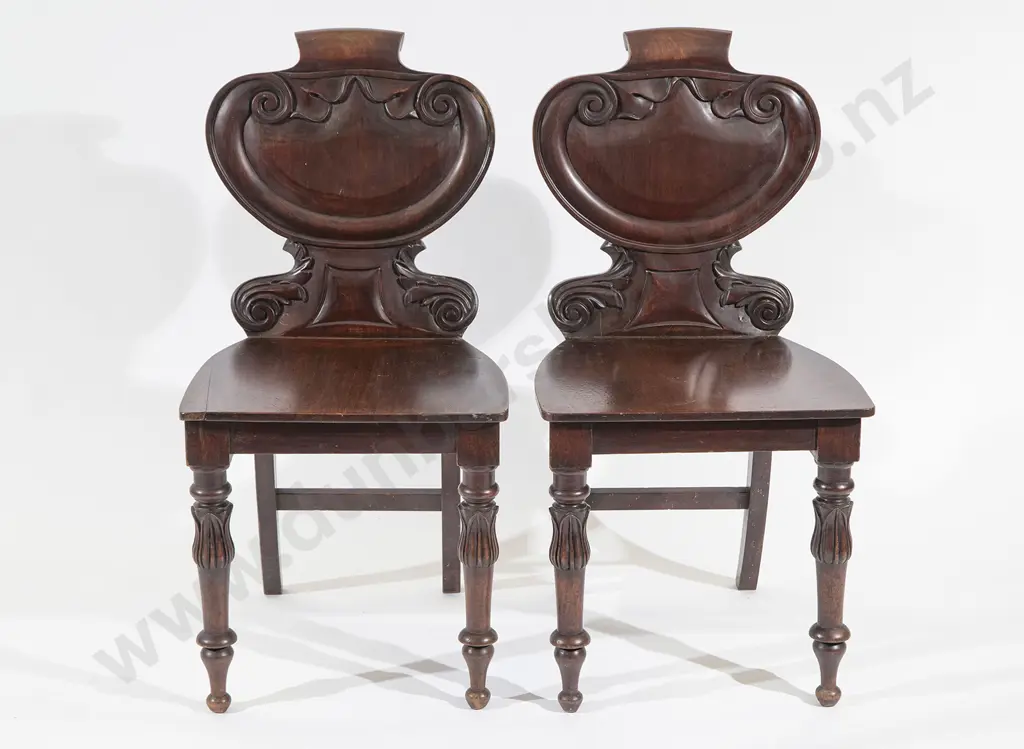 Pair WMIV Mahogany Hall Chairs Image 1++
