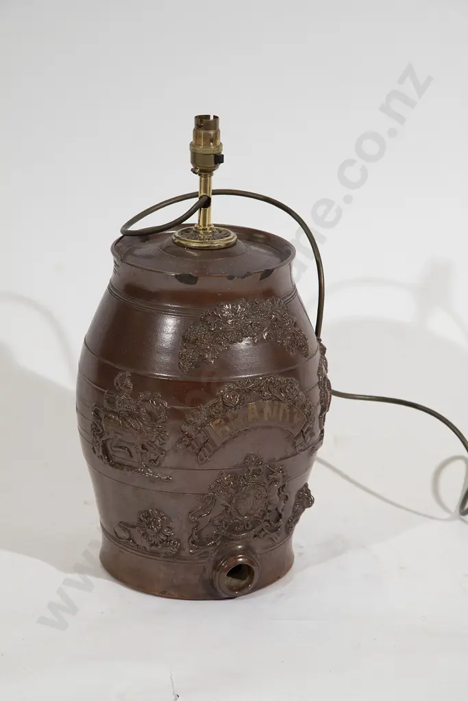 Victorian Glazed Stoneware Brandy Barrel converted to lamp Image 1++