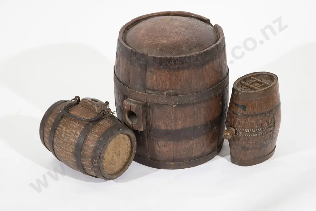 Three Small Coopered Oak Barrels Image 1++