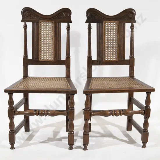 Pair C18th Welsh Oak and Caned SIde Chairs