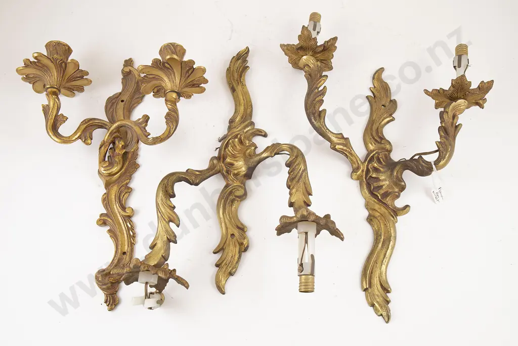 Set Three Ormolu Wall Lamp Sconces Image 1++