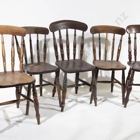 Five Victorian Spindle Back Country Kitchen Chairs