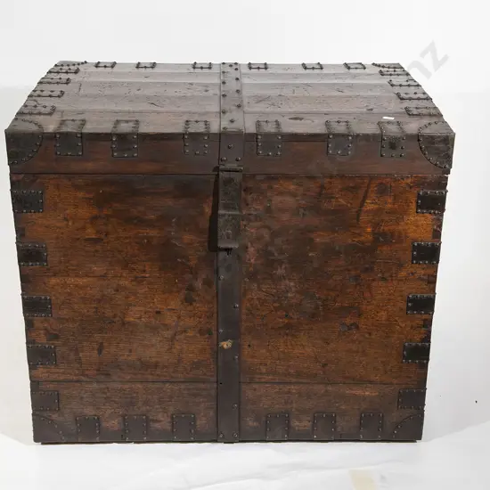 Large GeoIII Oak and Iron Bound Silver Chest