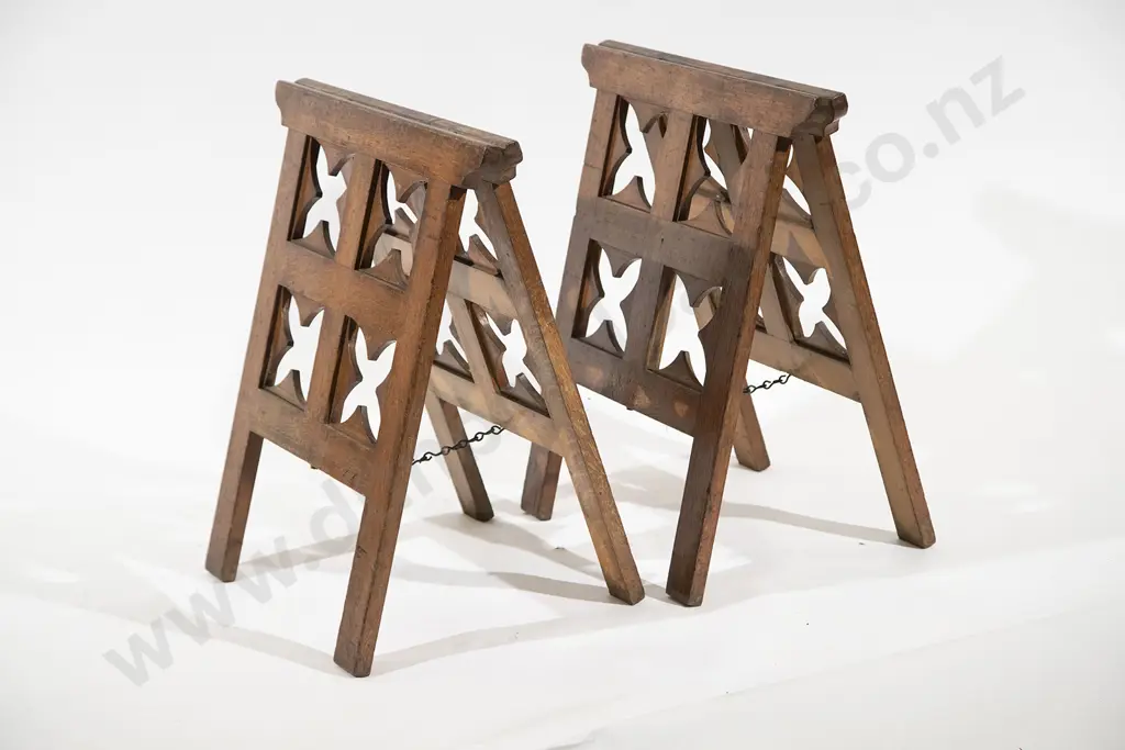Pair Victorian Oak Gothic Trestles Image 1++