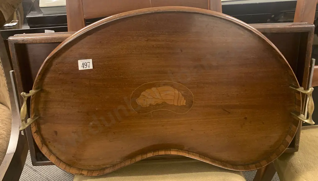 Edwardian Inlaid Tea Tray and Deco Tray Image 1++