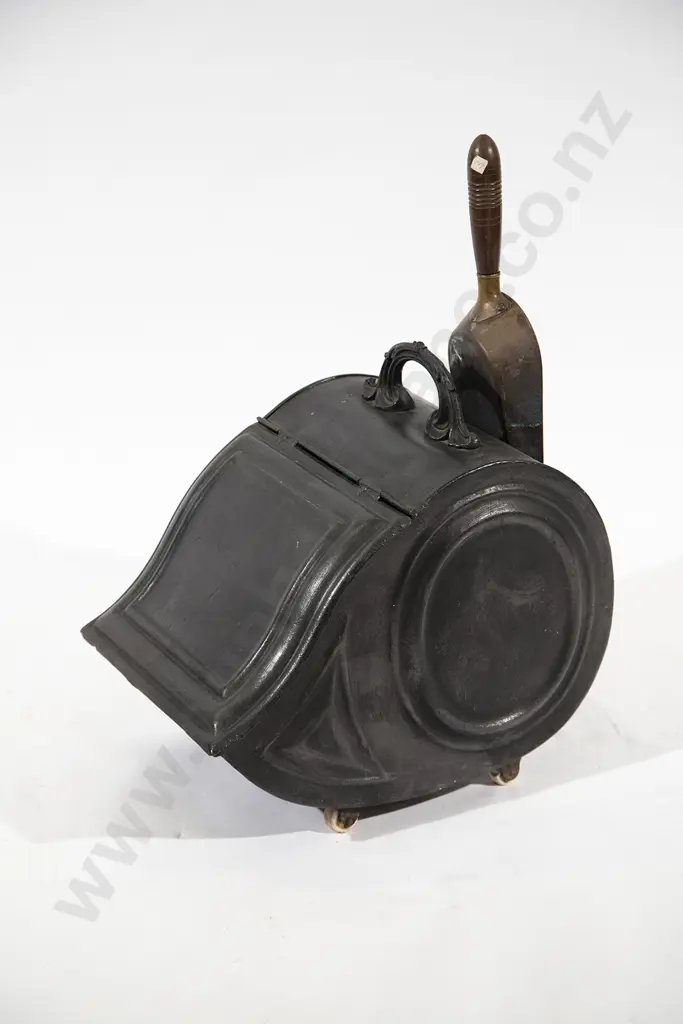 Victorian Japanned Coal Scuttle and Shovel Image 1++