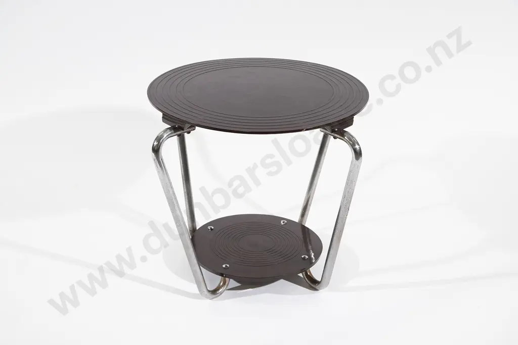 Art Deco Brown Bakelite and Chrome Circular Occasional Table Image 1++