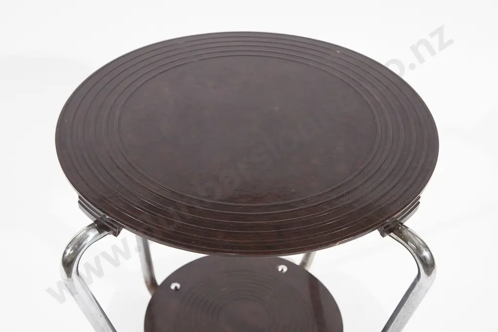 Art Deco Brown Bakelite and Chrome Circular Occasional Table Image 1++