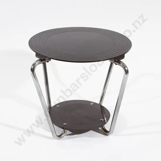Art Deco Brown Bakelite and Chrome Circular Occasional Table
