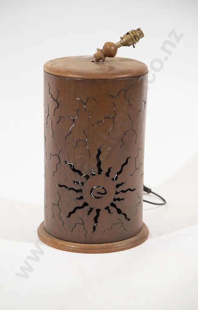Cylindrical Oak Fretwork Lamp Image 1++