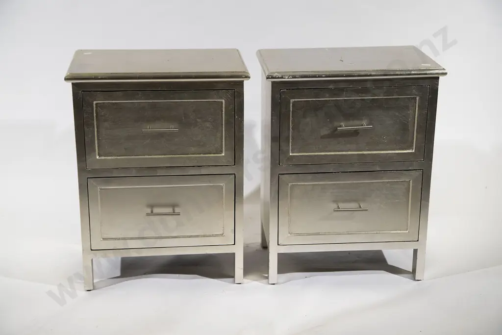 Pair Silver Painted Bedside Chests Image 1++