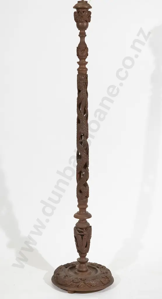 Chinese Carved Teak Standard Lamp Image 1++