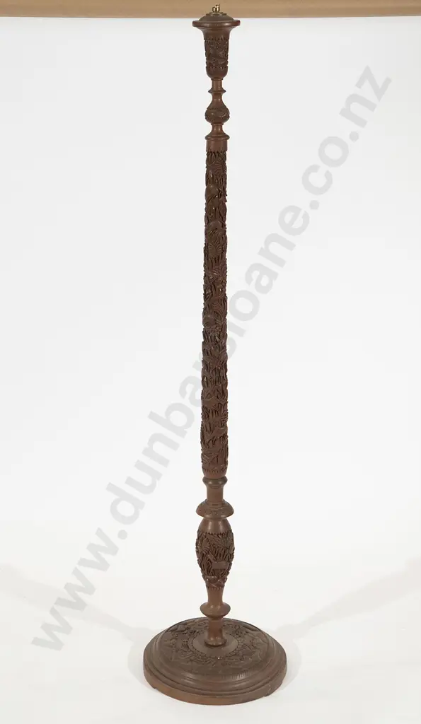 Chinese Carved Teak Standard Lamp Image 1++