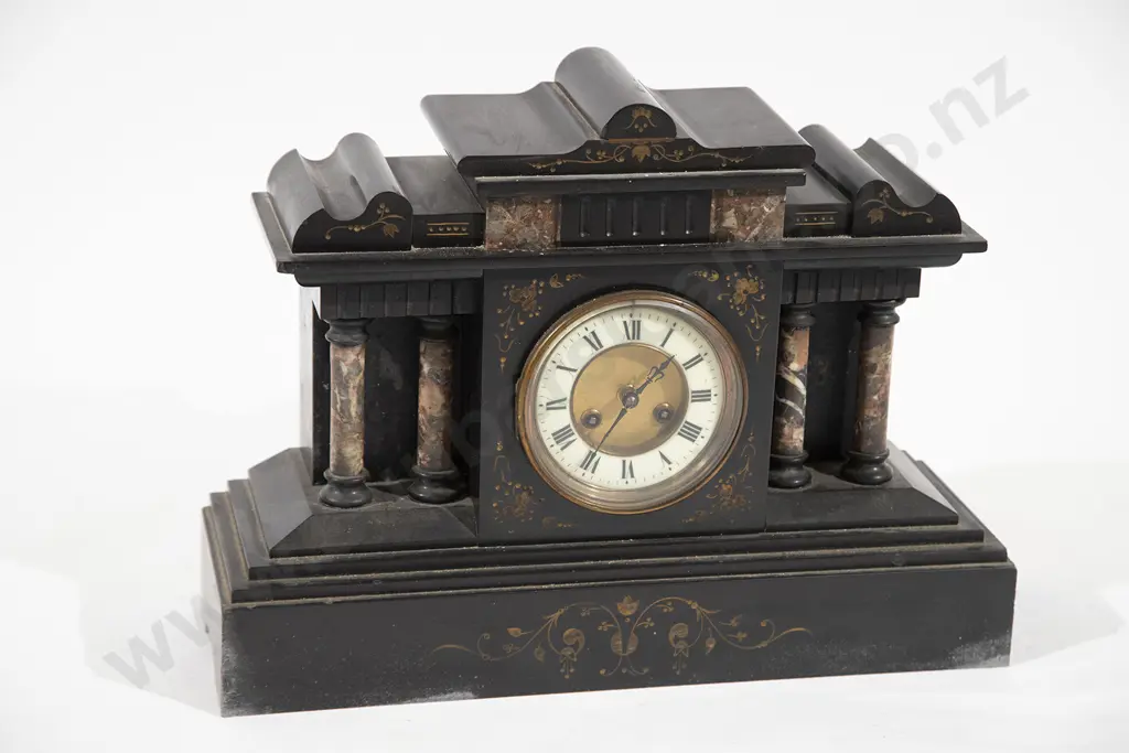 Victorian Black Slate Mantel Clock Image 1++