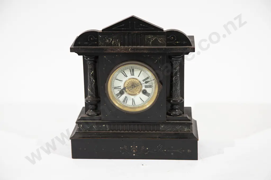 Victorian Simulated Black Slate Mantel Clock Image 1++
