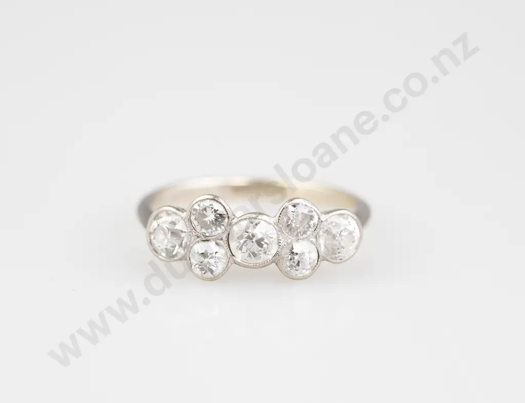 Art Deco 18ct White Gold 7 Stone Bridge Diamond Ring Image 1++