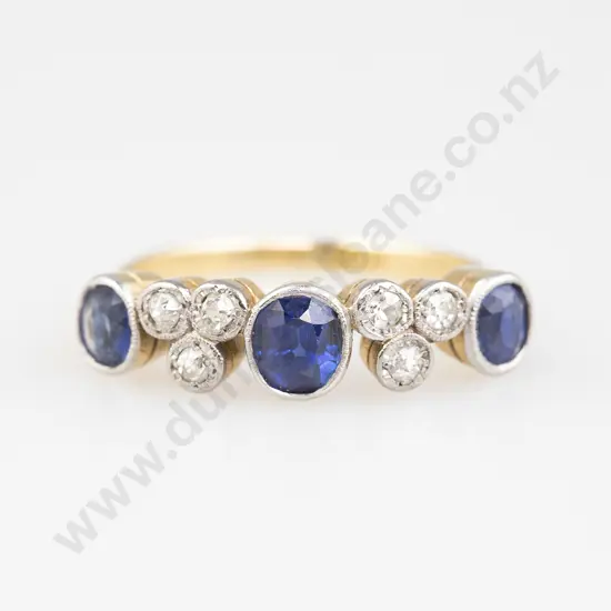 18ct Nine Stone Sapphire and Diamond Bridge Ring
