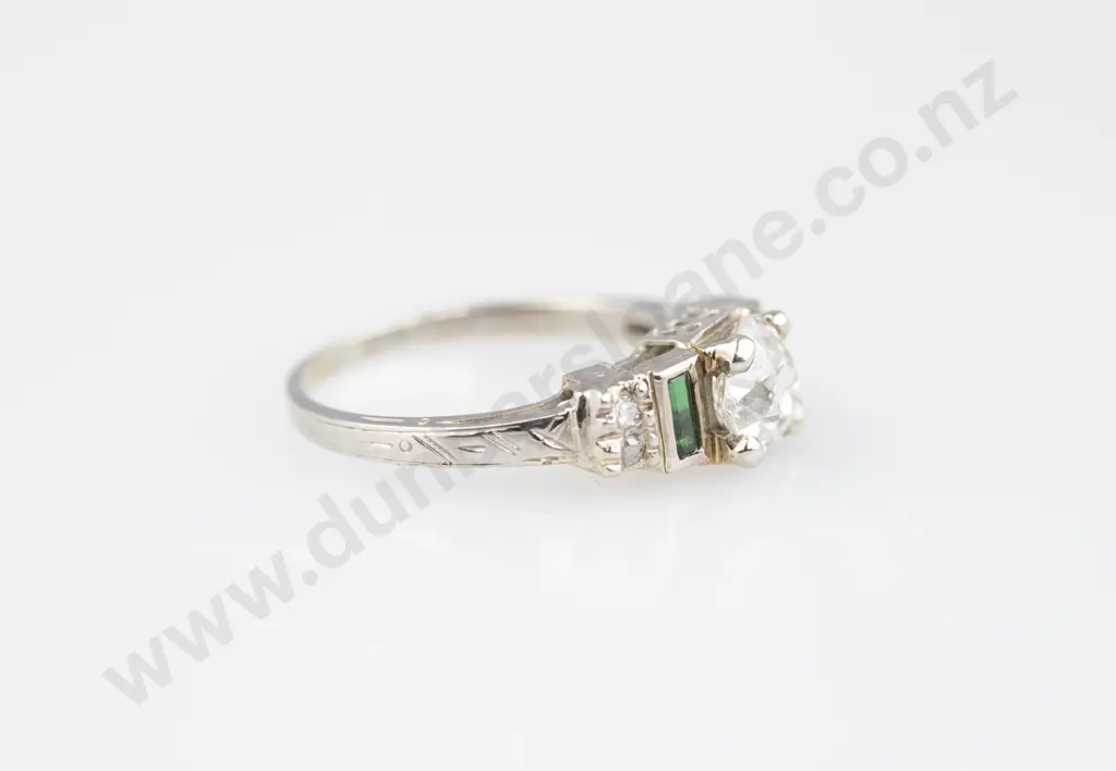 18ct White Gold Seven Stone Diamond and Tourmaline Bridge Ring Image 1++